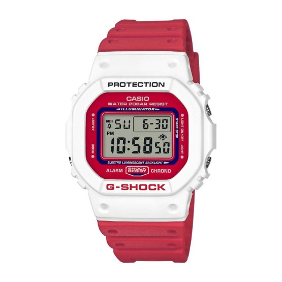 שעון קסיו ג'י-שוק לגברים CASIO G-SHOCK DW5600TB4A - לבן/אדום