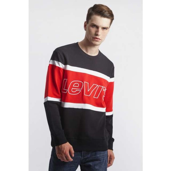 ביגוד ליוויס לגברים Levi's PIECED CREWNECK SWEATSHIRT - שחור/אדום