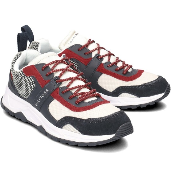 נעליים טומי הילפיגר לגברים Tommy Hilfiger  Material Mix Lightweight Runner - לבן/אפור