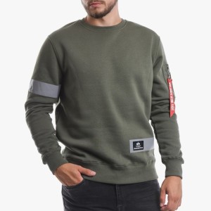סווטשירט אלפא אינדסטריז לגברים Alpha Industries Reflective Stripes Sweater - ירוק
