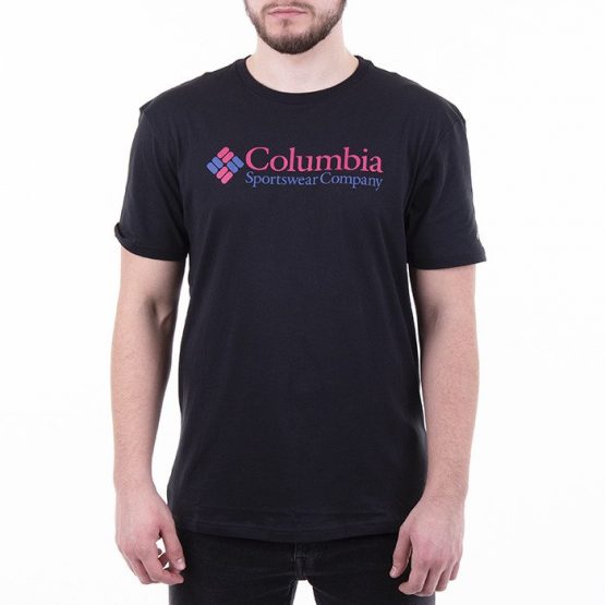 חולצת T קולומביה לגברים Columbia Basic Logo - ורוד/שחור