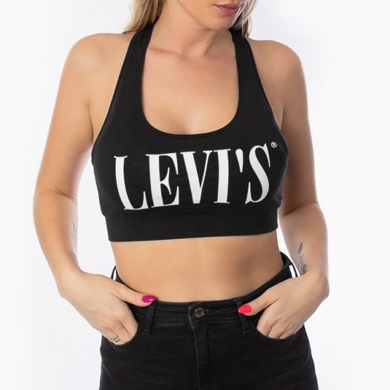 טופ וחולצת קרופ ליוויס לנשים Levis Logo Sports - שחור