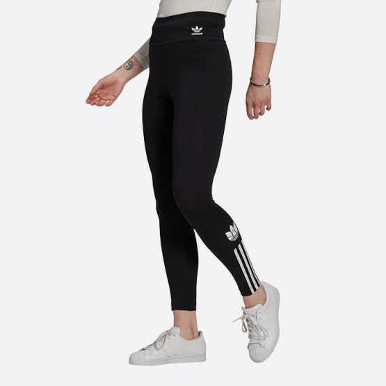 טייץ אדידס לנשים Adidas Originals Adicolor 3D Trefoil High-Waisted Tights - שחור