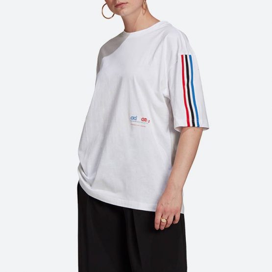 חולצת T אדידס לנשים Adidas Originals Adicolor Tricolor Oversize Tee - לבן