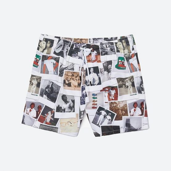 בגד ים לקוסט לגברים LACOSTE x Polaroid Shorts - לבן הדפס