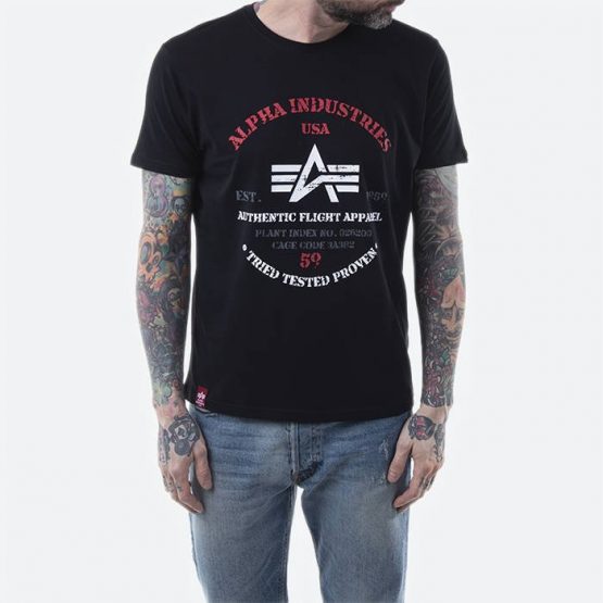 חולצת T אלפא אינדסטריז לגברים Alpha Industries Authentic Print Tee - שחור