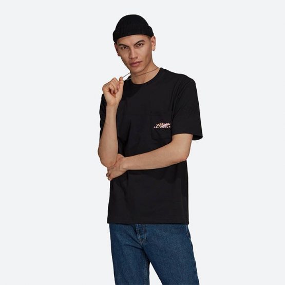 חולצת טי שירט אדידס לגברים Adidas Originals Adventure Pocket Logo - שחור