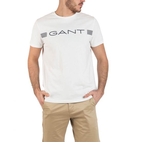 חולצת T גאנט לגברים GANT Stripe Tee - לבן