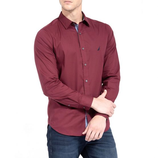 חולצה מכופתרת נאוטיקה לגברים Nautica TAILORED FIT - בורדו