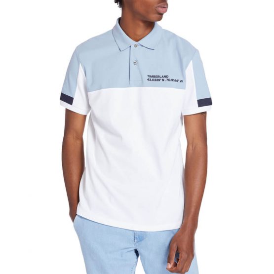 חולצת פולו טימברלנד לגברים Timberland Colourblock Polo - לבן/כחול
