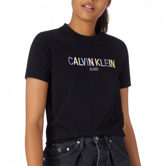 חולצת T קלווין קליין לנשים Calvin Klein Multicolored Logo - שחור