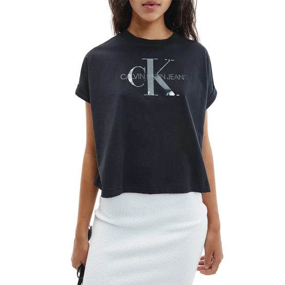 חולצת T קלווין קליין לנשים Calvin Klein Tonal Monogram Tee - שחור