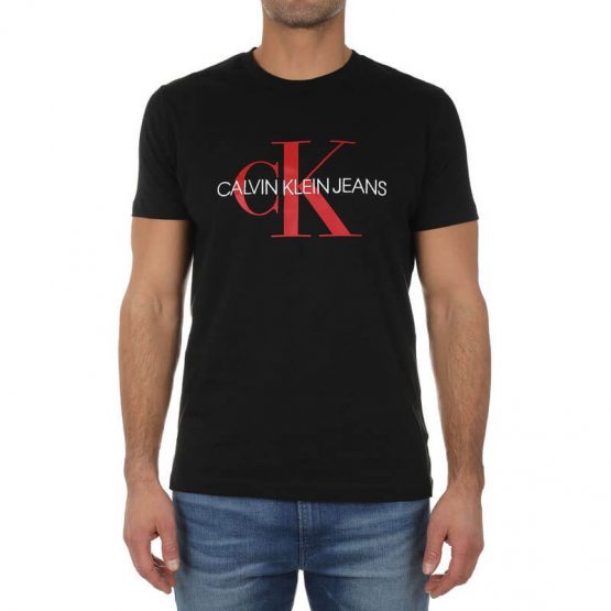 חולצת T קלווין קליין לגברים Calvin Klein CK Monogram Logo Slim Tee - שחור