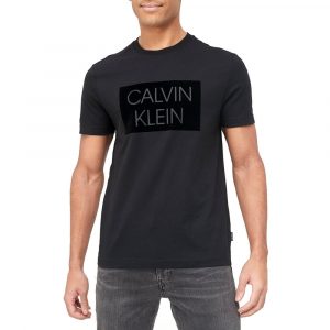 חולצת T קלווין קליין לגברים Calvin Klein Flock Box Logo Slim Tee - שחור