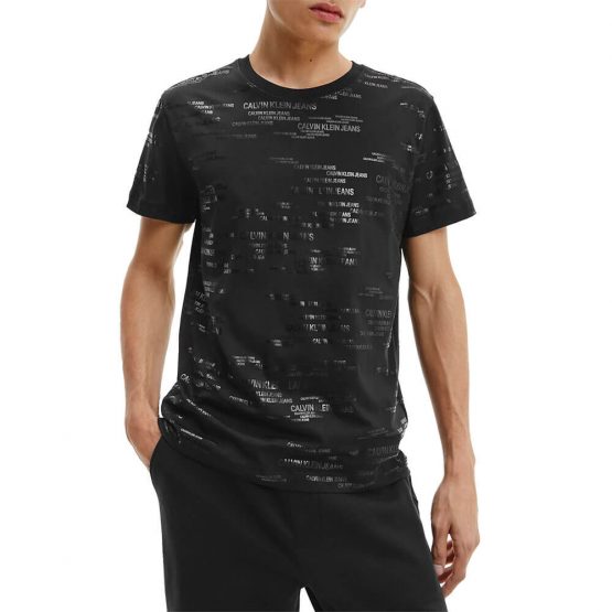 חולצת T קלווין קליין לגברים Calvin Klein Logo Aop Tee - שחור