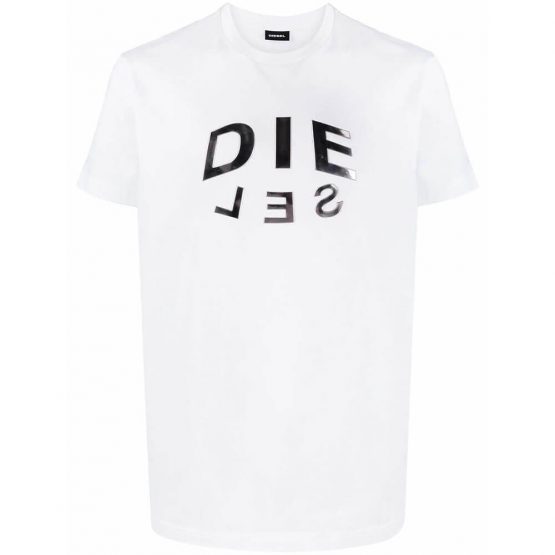 חולצת טי שירט דיזל לגברים DIESEL Logo Print - לבן