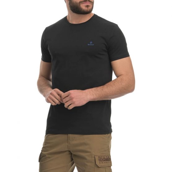 חולצת טי שירט גאנט לגברים GANT Contrast Logo Tee - שחור