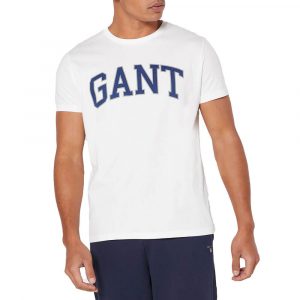 חולצת T גאנט לגברים GANT Logo Print - לבן