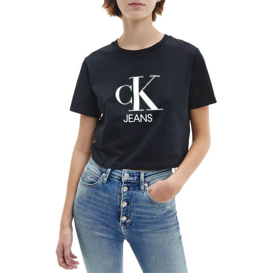 חולצת T קלווין קליין לנשים Calvin Klein Gel Print Monogram Logo Tee - שחור