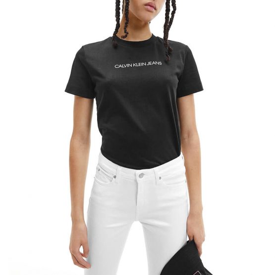 חולצת T קלווין קליין לנשים Calvin Klein Logo - שחור