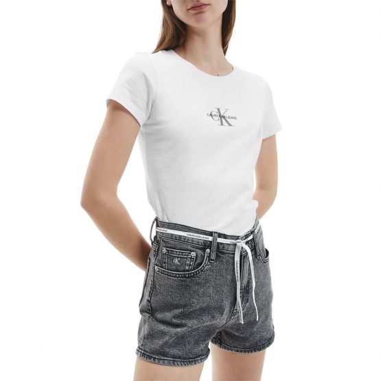 חולצת T קלווין קליין לנשים Calvin Klein Monogram Classic Slim Tee - לבן