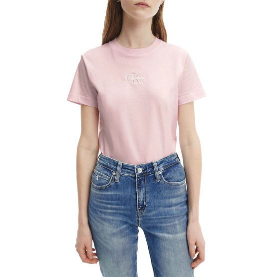 חולצת T קלווין קליין לנשים Calvin Klein Monogram Logo Tee - ורוד