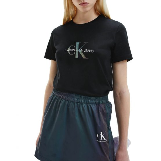 חולצת T קלווין קליין לנשים Calvin Klein Reflective Monogram Tee - שחור