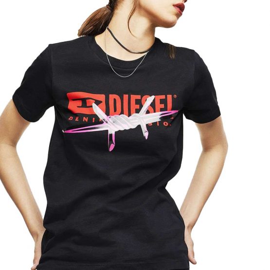 חולצת T דיזל לנשים DIESEL FLUO PRINT - שחור