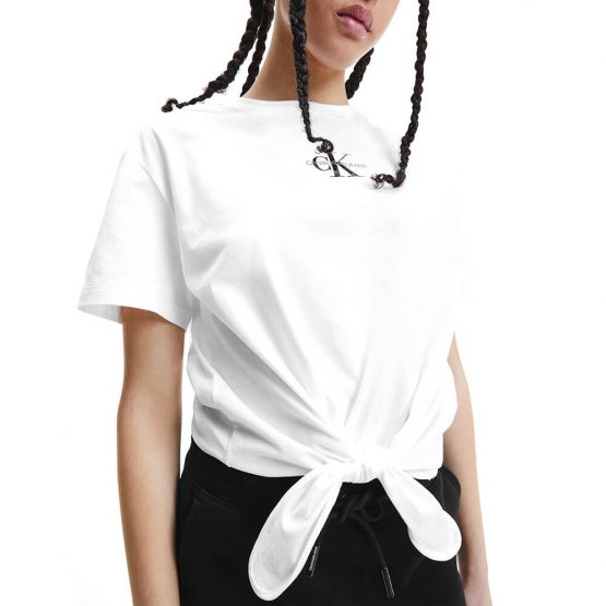 חולצת T קלווין קליין לנשים Calvin Klein ORGANIC COTTON KNOTTED - לבן