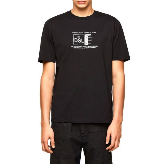 חולצת טי שירט דיזל לגברים DIESEL Reflective Logo Print - שחור
