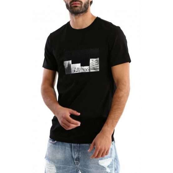 חולצת T ריפליי לגברים REPLAY Building tee - שחור
