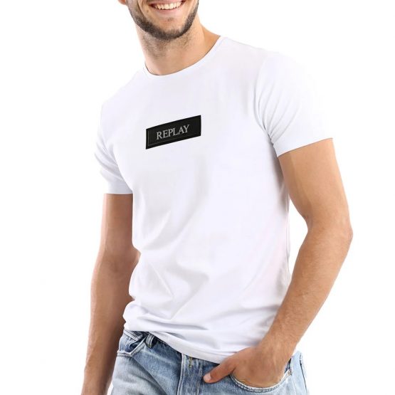 חולצת T ריפליי לגברים REPLAY Silicon logo - לבן