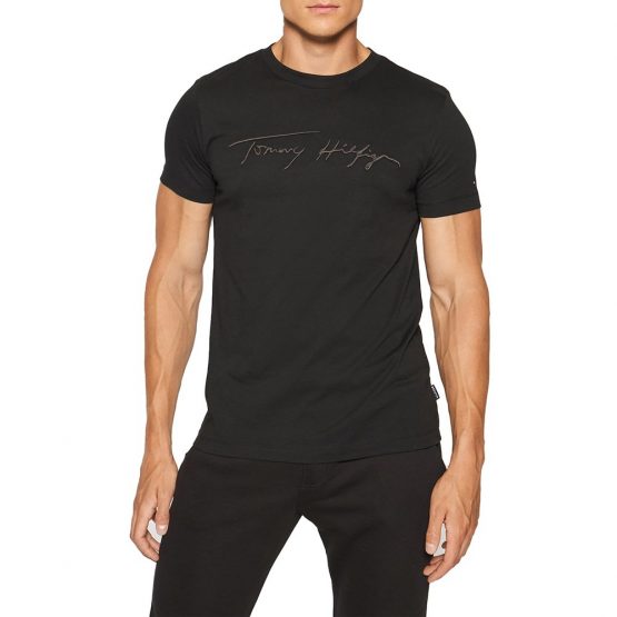 חולצת T טומי הילפיגר לגברים Tommy Hilfiger Signature Logo - שחור