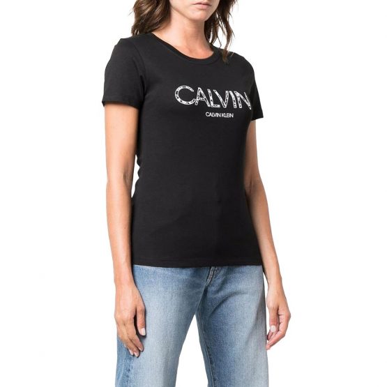 חולצת T קלווין קליין לנשים Calvin Klein Floral Logo Print - שחור
