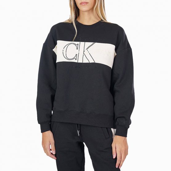 סווטשירט קלווין קליין לנשים Calvin Klein Monogram Blocking - שחור