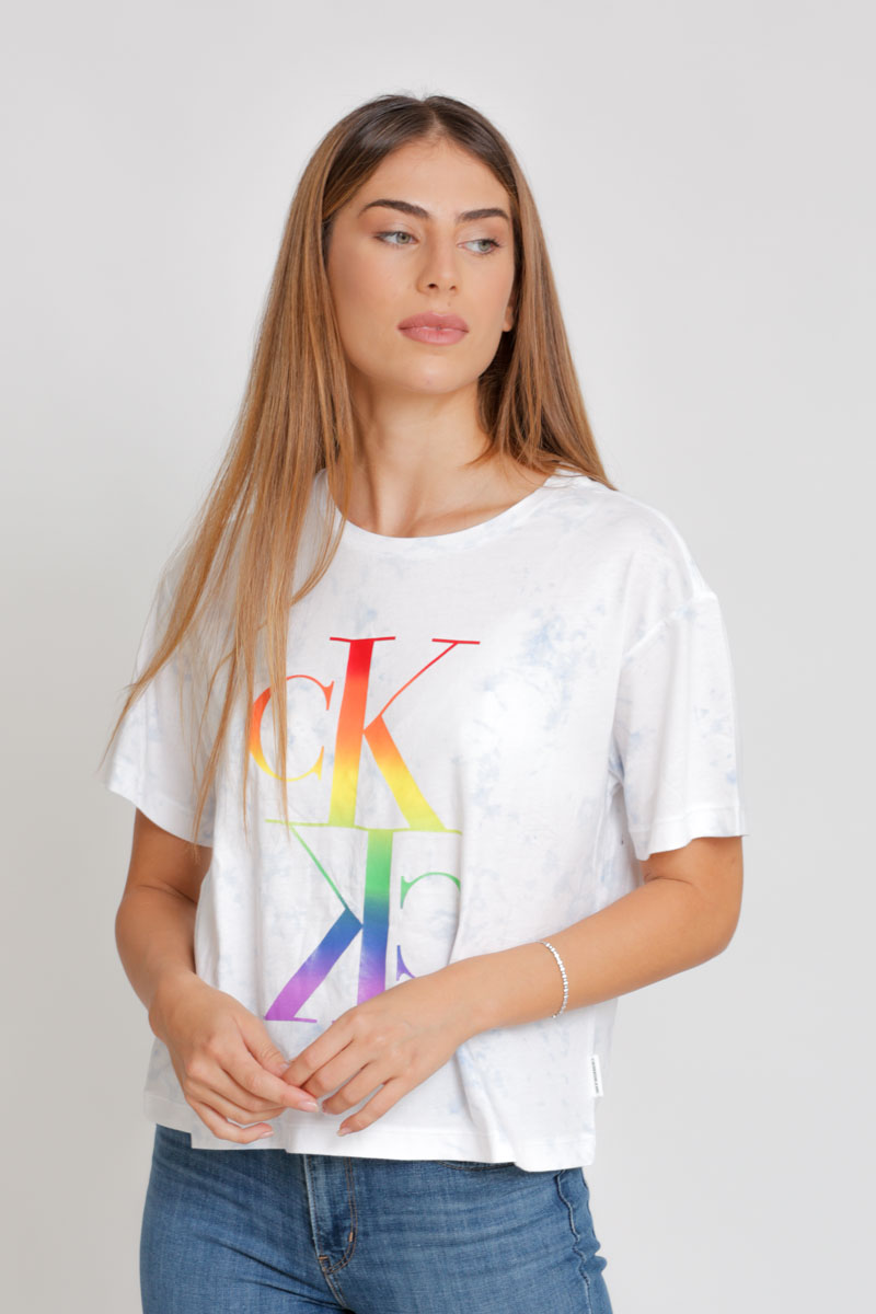 חולצת T קלווין קליין לנשים Calvin Klein Large Logo - לבן