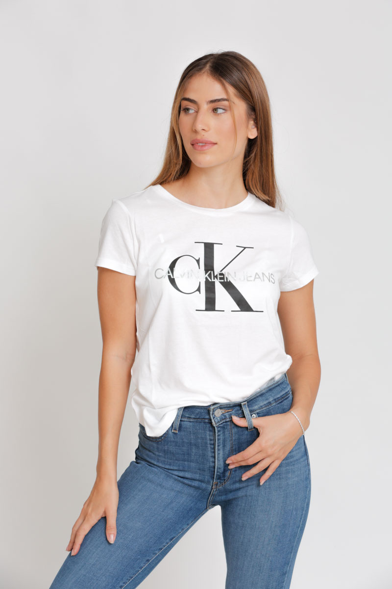 חולצת T קלווין קליין לנשים Calvin Klein Large Logo - לבן