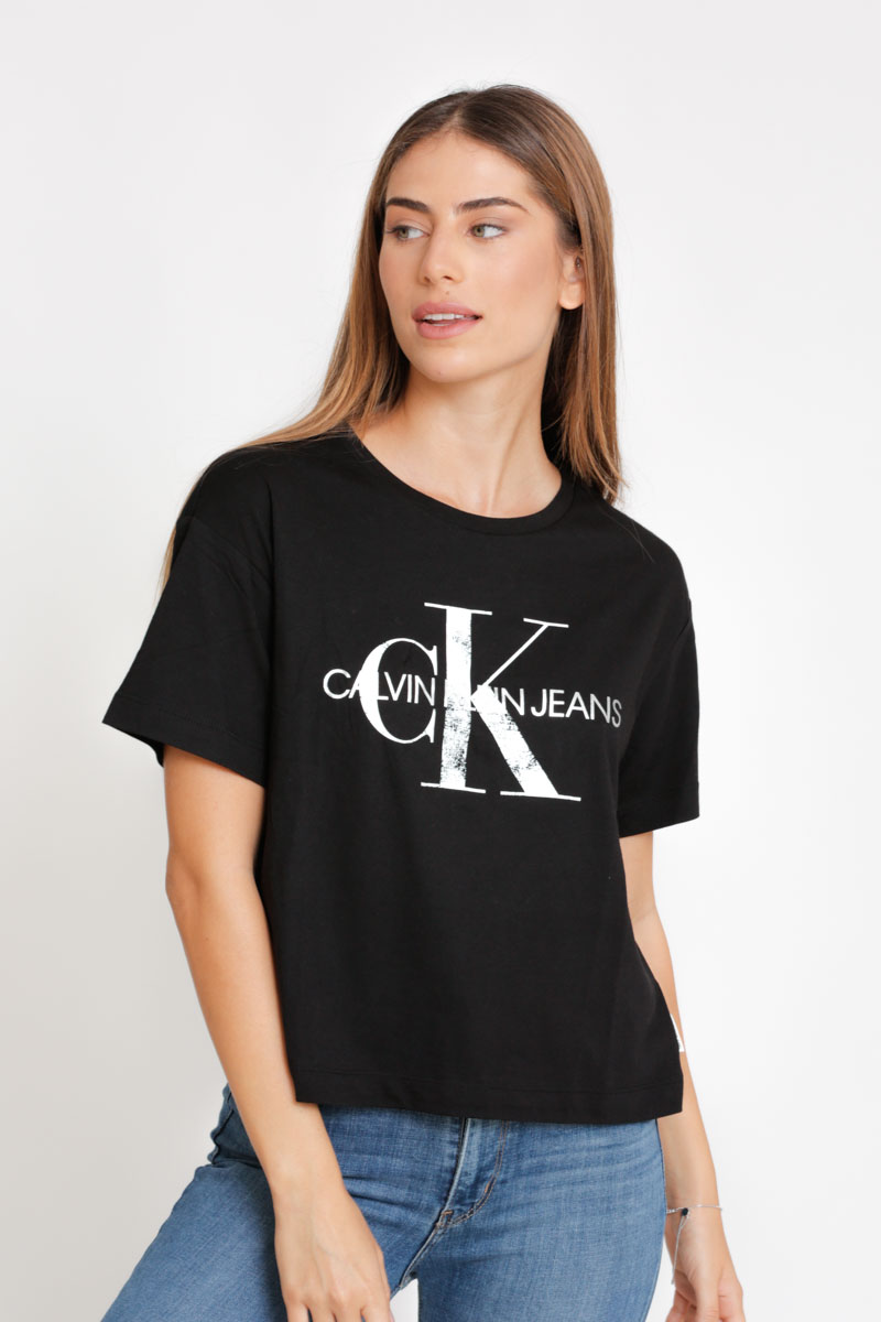 חולצת T קלווין קליין לנשים Calvin Klein Large Logo - שחור