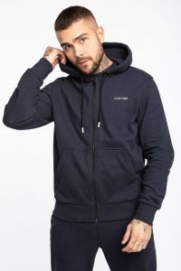סווטשירט קלווין קליין לגברים Calvin Klein Small chest logo zip thru hoodie - כחול כהה