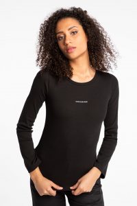 סווטשירט קלווין קליין לנשים Calvin Klein Micro branding rib - שחור
