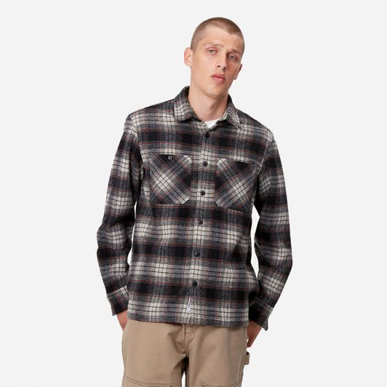 ג'קט ומעיל קארהארט לגברים Carhartt WIP Longsleeve Hagen Shirt - שחור/לבן