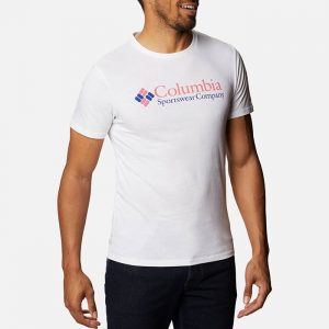 חולצת T קולומביה לגברים Columbia Basic Logo - לבן