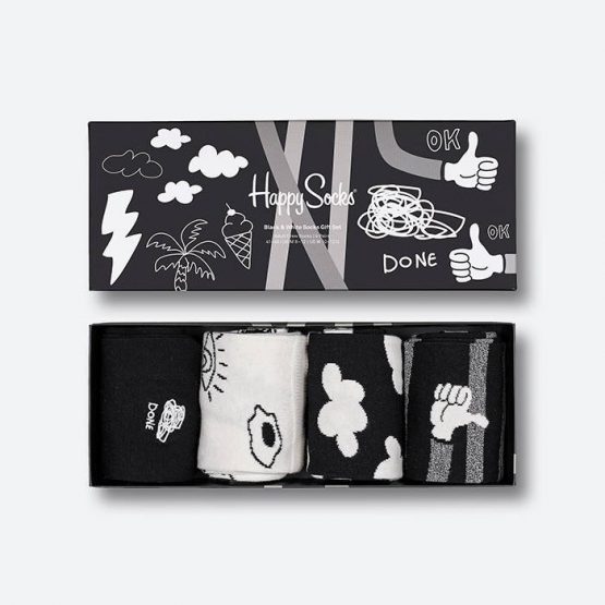 גרב Happy Socks לגברים Happy Socks 4 - pak Black And White set - שחור/לבן