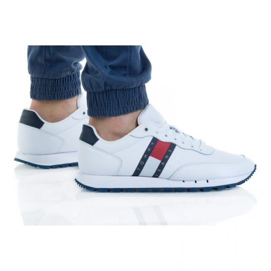 נעלי סניקרס טומי הילפיגר לגברים Tommy Hilfiger Jeans Leather YBR - לבן