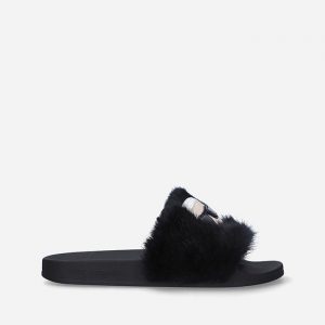 נעלי בית קרל לגרפלד לנשים Karl Lagerfeld Kondo Ikonic Winter Slide - שחור