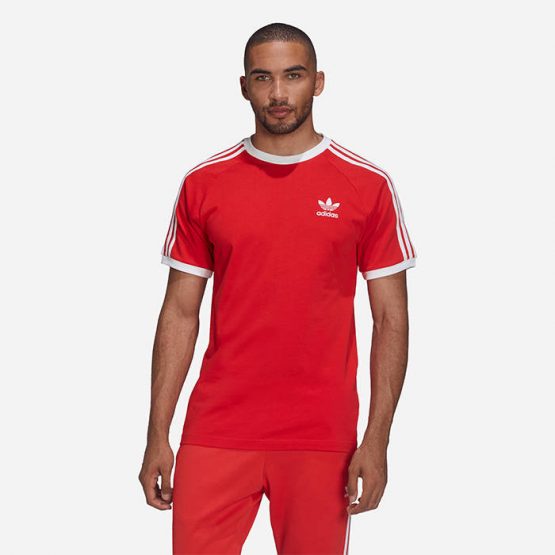 חולצת טי שירט אדידס לגברים Adidas Originals 3 Stripes Tee - אדום