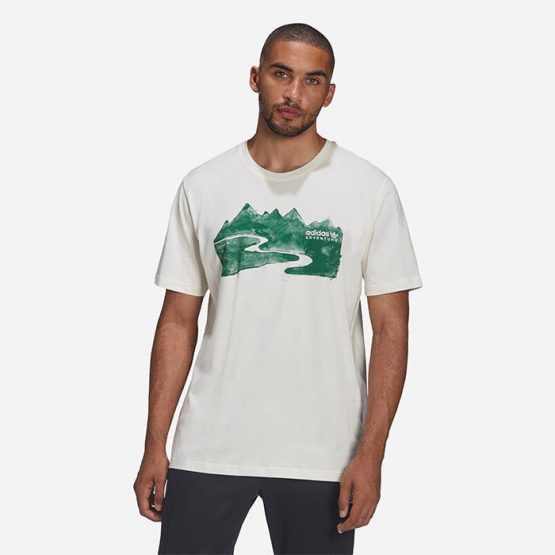 חולצת טי שירט אדידס לגברים Adidas Originals Adventure Mountain Ink - לבן/ירוק