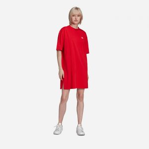 שמלה קצרה אדידס לנשים Adidas Originals  Adicolor Classics Big Trefoil Tee Dress - אדום