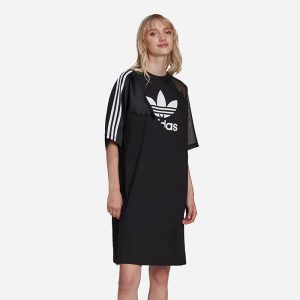 שמלה קצרה אדידס לנשים Adidas Originals Adicolor Split Trefoil Tee Dress - שחור