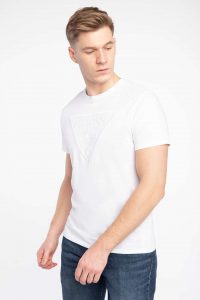 חולצת T גס לגברים Guess EMBROIDERED LOGO - לבן